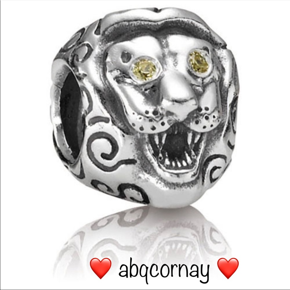 EUC Pandora 790443CZY Sterling Silver Lion Bead w/ Yellow CZ Eyes - ULTRA RARE